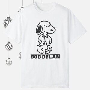 Snoopy Bob Dylan Music Cartoon Mashup Graphic Retro Band Fan Casual T-Shirt 159